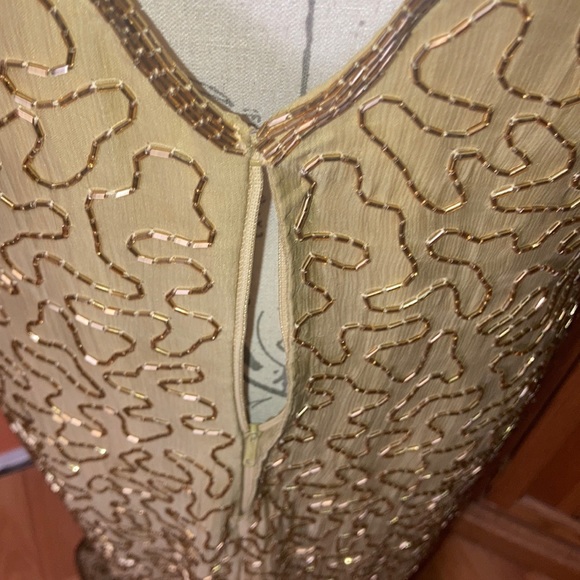 Laurence Kazar vintage gold beaded and sequined silk dress - Picture 10 of 13